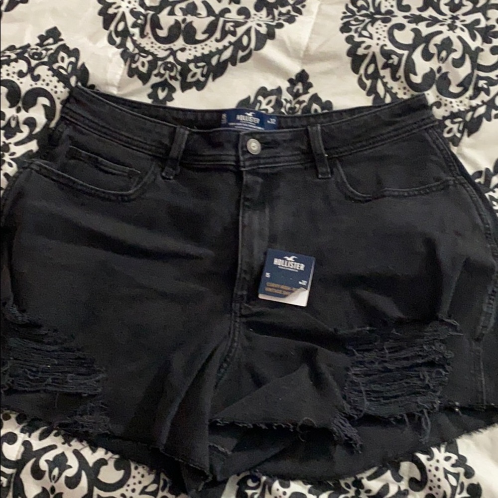 Black distressed denim shorts